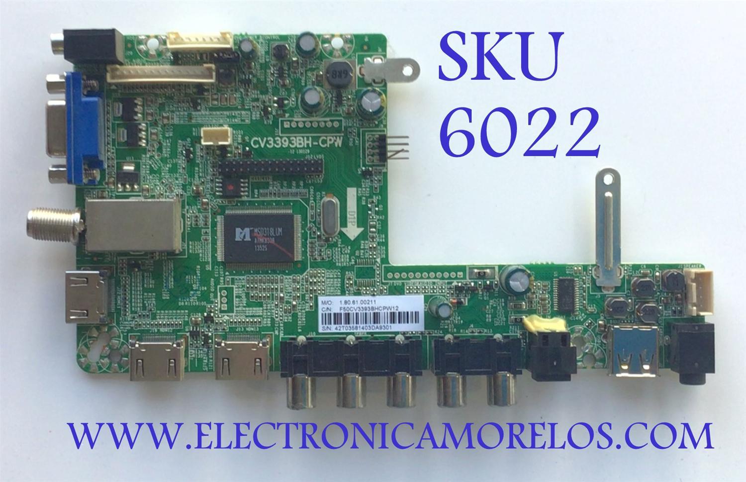 MAIN PARA TV ELEMENT / NUMERO DE PARTE F50CV3393BHCPW12 / CV3393BH-CPW / 42T03581403DA9301 / LTE40309 / DISPLAY LCS400HJ01-801 / MODELO ELEFT406
